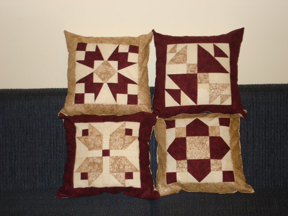 Four
             pillows I made for my friends and I